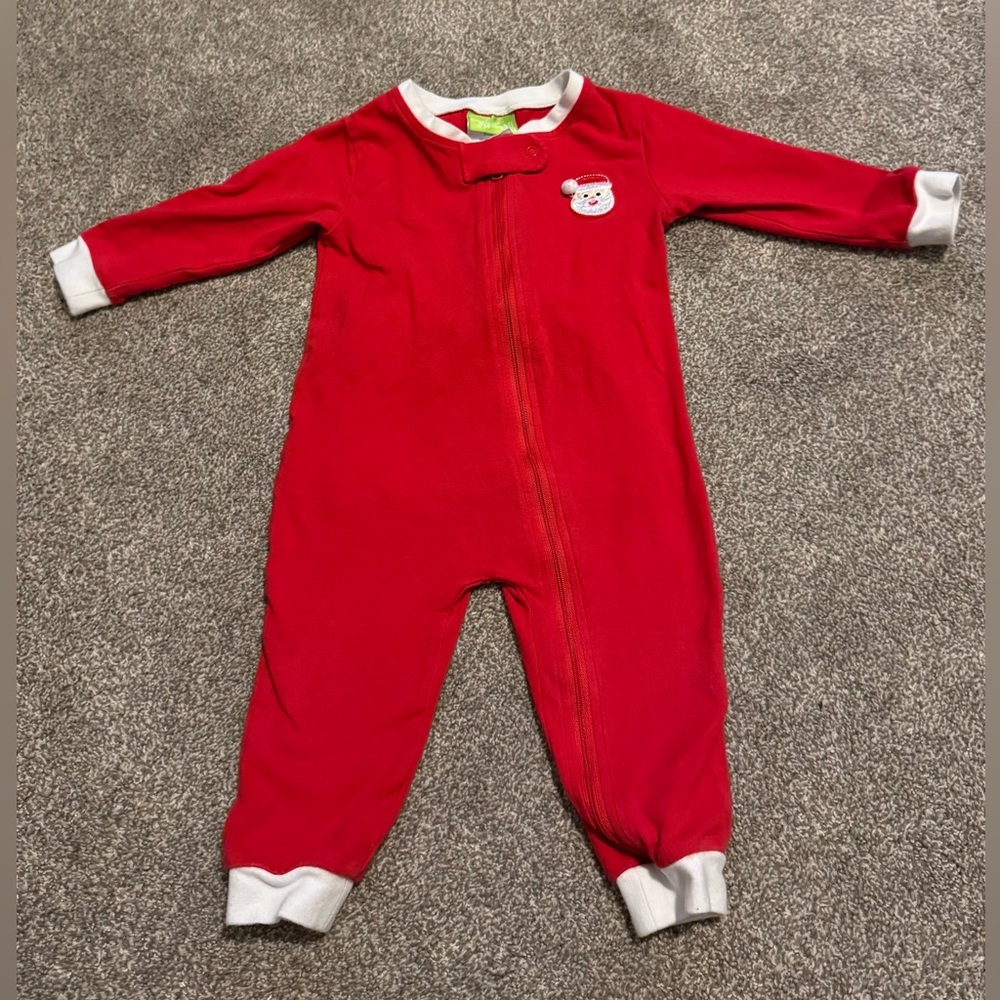 Classic Whimsy Santa zip up footless red pajama Monogram “H” girl 18m 18 months